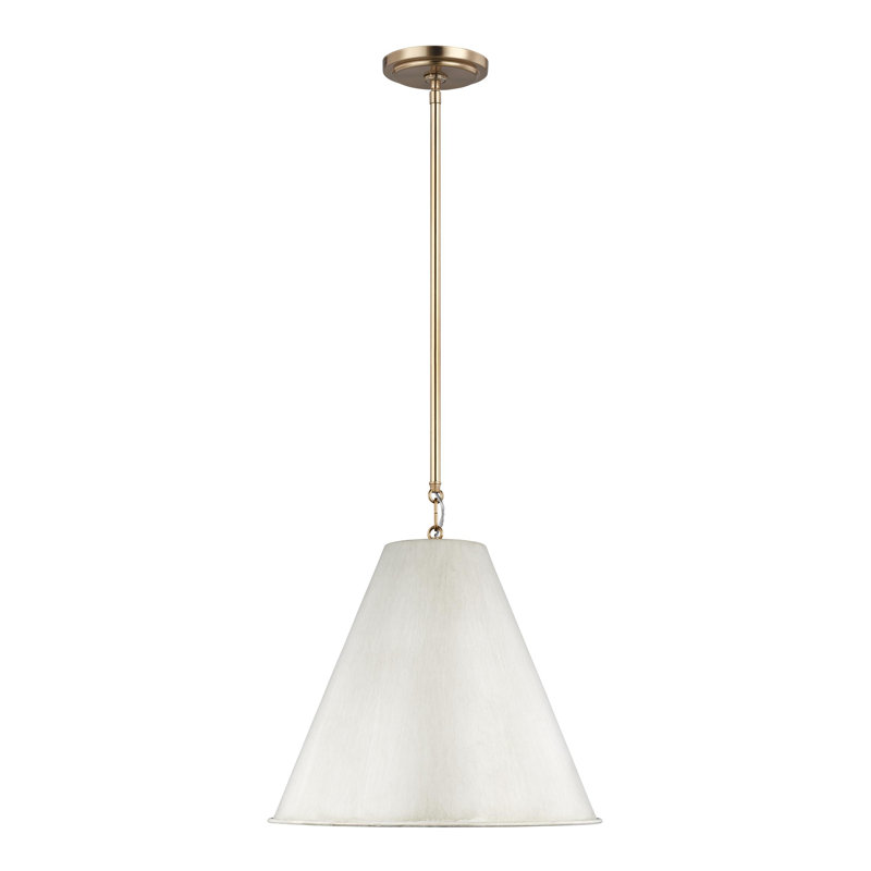 Luminaire suspendu conique à 1 lumière Camariae, Laiton satiné, Blanc antique