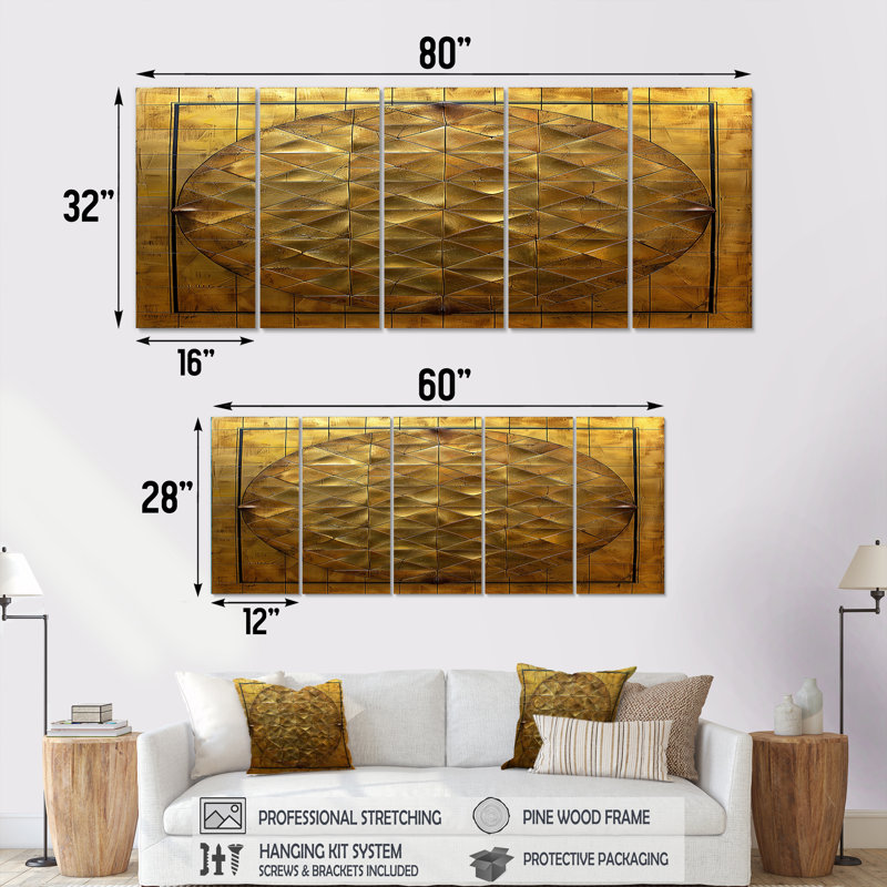 «Unity Flower Of Life Gold» - art mural géométrique 5 pièces, H 28 po x l 60 po