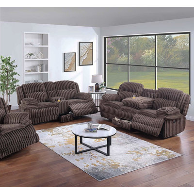 Living Room Reclining Couch 2Pc Manual Sofa Set Sofa W Drop Down Table, Loveseat W Console Chocolate Color Couch