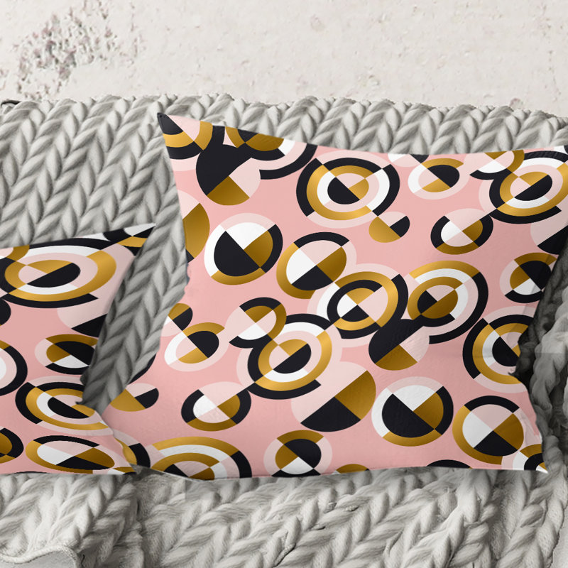 Motif circulaire de formes géométriques rétro - Coussin Mid-Century, 18 po x 18 po
