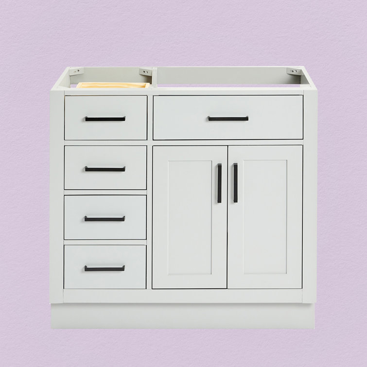 Osoria 36'' Solid Wood Single Bathroom Vanity Base Only, Right Offset Base Cabinet without Top