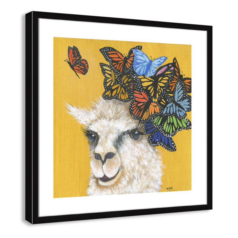 Art sur toile llama, H 23,5 po x l 23,5 po x P 1,18 po, Cadre noir