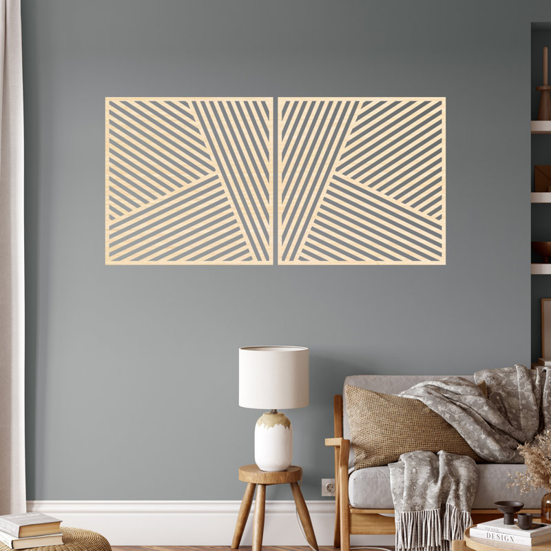 Décoration murale moderne et abstraite carrée 2 pièces - ACM, Argent, H 16 po x l 32 po x P 0,25 po