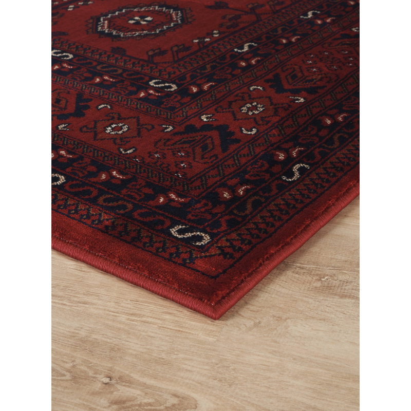 Yasmin Traditional Bukhara Indoor Area Rug Soft Woven Carpet with Jute Backing Classic Oriental Style for Living Room, Bedroom, Hallway, Red