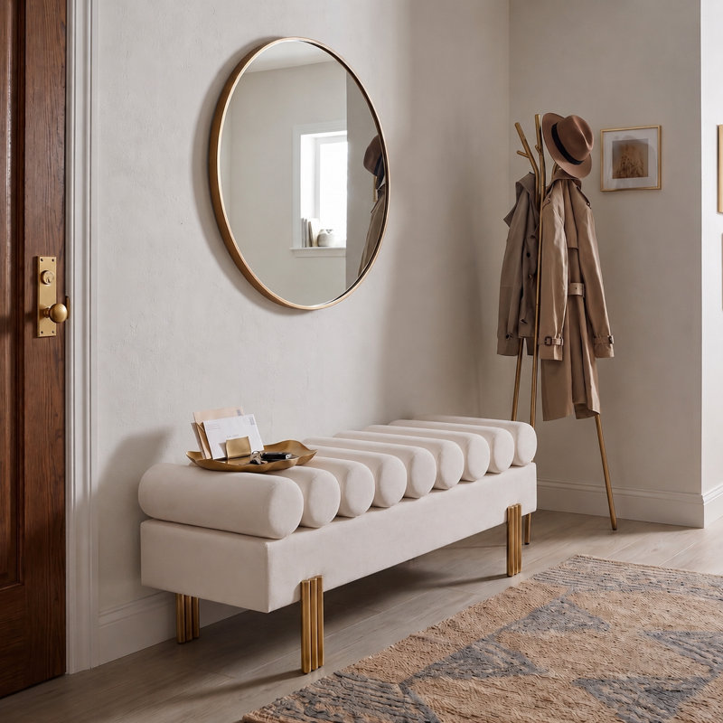 Banc de repose-pieds Modern Velvet, Crème