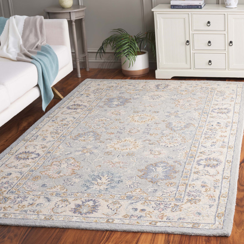 Martha Stewart Hand Tufted Wool Cotton Oriental Rug in Ivory/Gray, Rectangle 6" x 9"