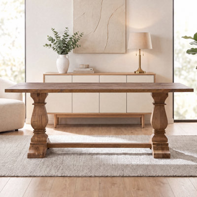 Table de salle à manger rectangulaire à tréteaux en bois de pin massif 76 po American Rustic pour 4-8 personnes pour la cuisine et la salle à manger