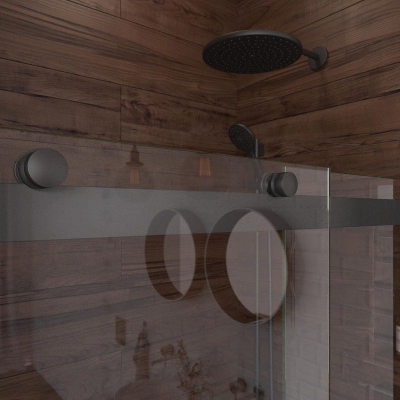 Luna Matte Black Frameless Sliding Shower Door with Clear Glass