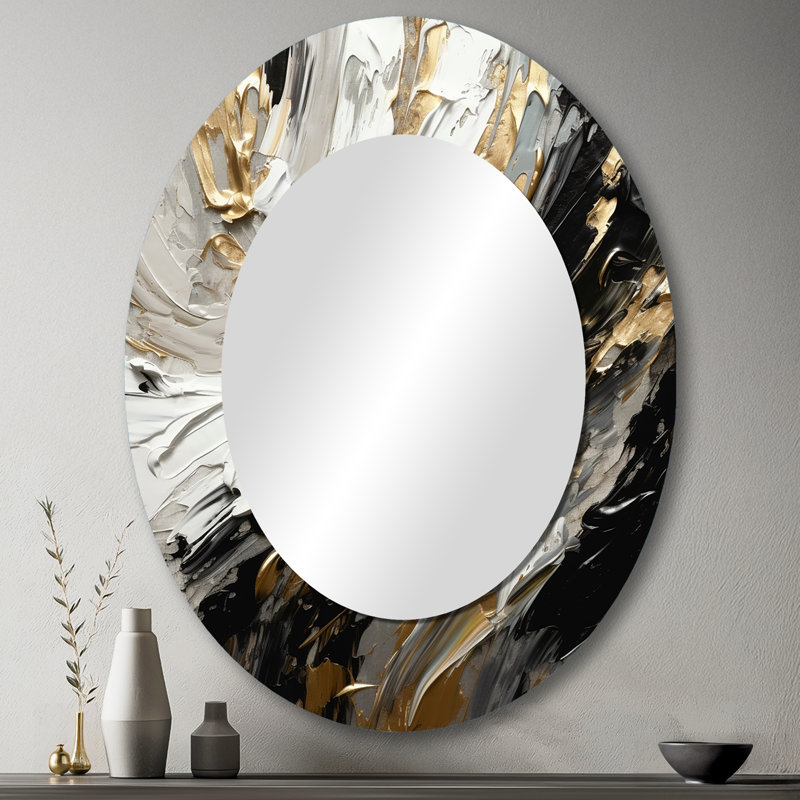 Golden Wave Reflections VI - Miroir mural ovale noir, 43 po x 33 po