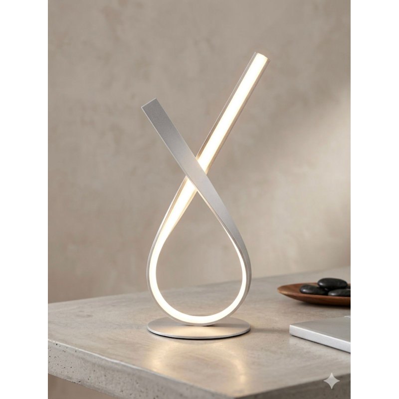 Modern Twist Silver Table Lamp, Gray
