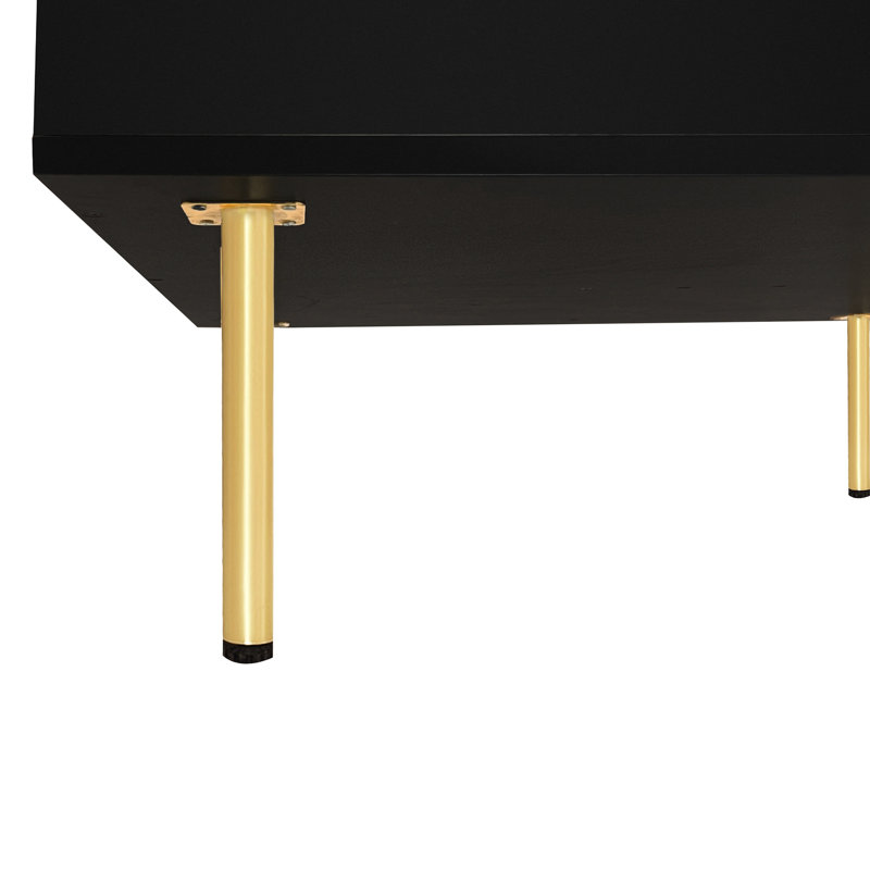Table basse Exquise à haute brillance avec 4 pieds dorés et 2 petits tiroirs, Noir