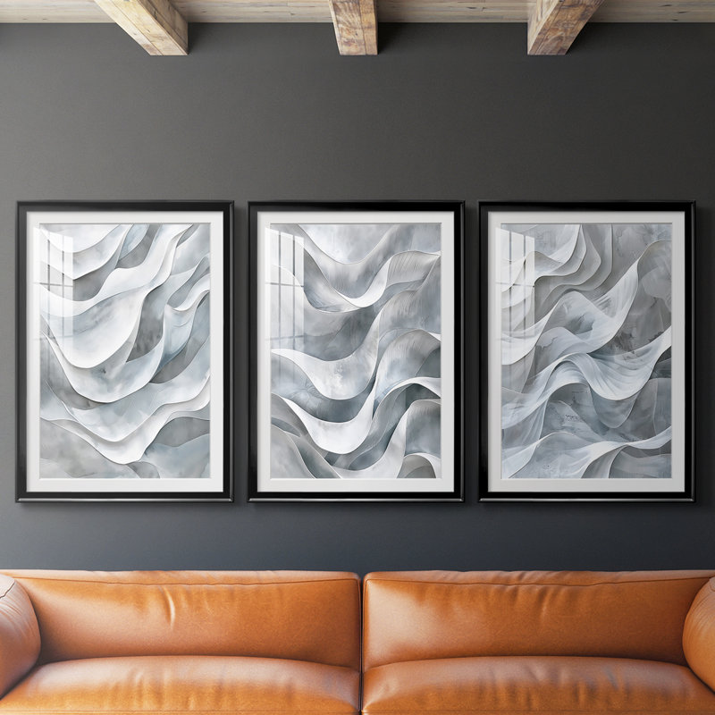 ABSTRACT Series CDLV - Impression sur mesure encadrée de qualité supérieure - 3 pièces, Noir, H 30 po x l 63 po