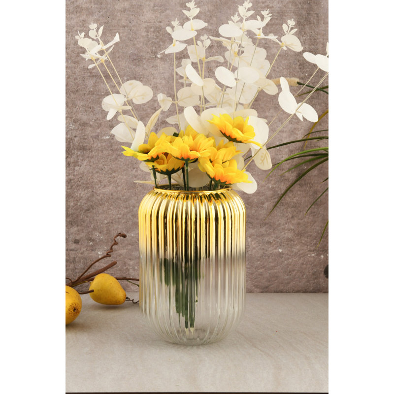 Élégant vase en verre enduit ombre dorée, 3,9 x 7,9 x 3,9 pouces | 100% verre de qualité supérieure, parfait pour les arrangements floraux et la décoration intérieure | Centre de table élégant pour le salon, la salle à manger ou le bureau