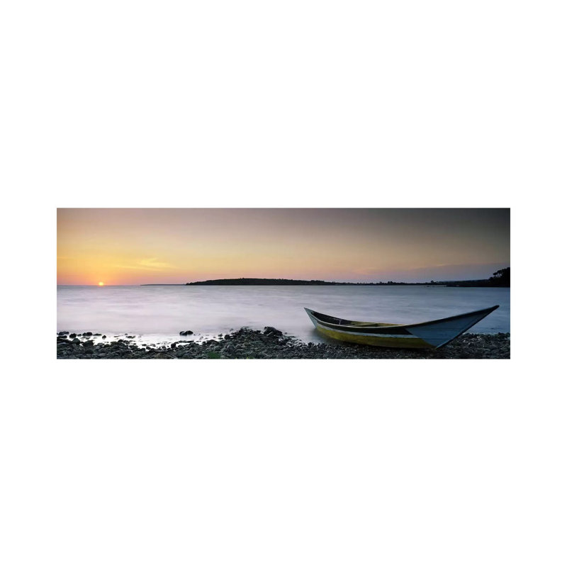 Boat At The Lakeside, Lake Victoria, Great Rift Valley, Kenya by Panoramic Images - Wrapped Canvas Panoramic Print