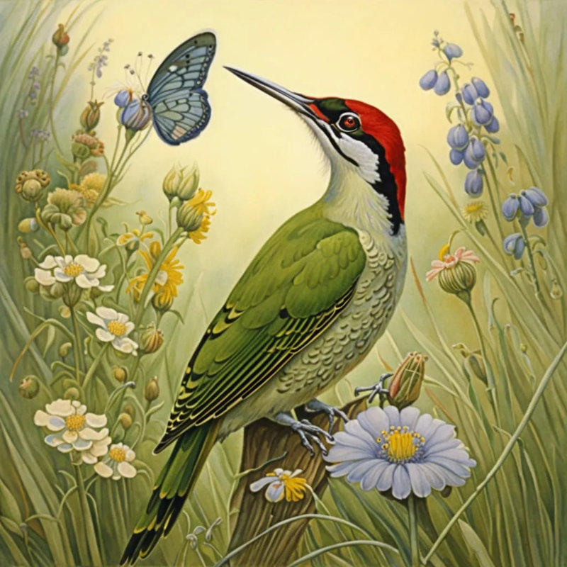 «Gentle Encounter Woodpecker», H 40 po x l 40 po