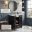 Meuble-lavabo moderne 24 po en bois massif avec lavabo en céramique, tablette de porte et panier coulissant à 2 niveaux (noir / blanc / gris-bleu)-472164306