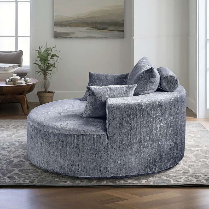 Chaise longue surdimensionnée moderne en chenille avec coussin assorti, Gris