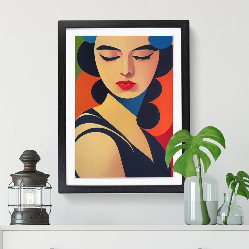 Deco Portrait Woman Vol.1 - Single Picture Frame Print, 64cm H x 46cm W, Black Framed