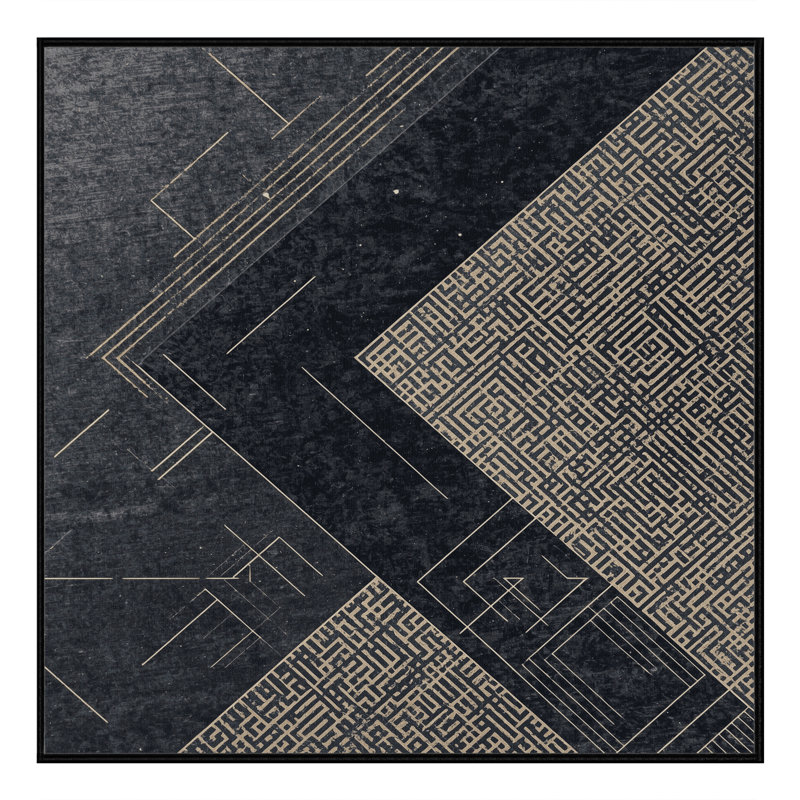 Machine Washable Carlstadt Sleek & Chic Modern Geometric Shapes Rug in Black – Black Binding, 5' Square