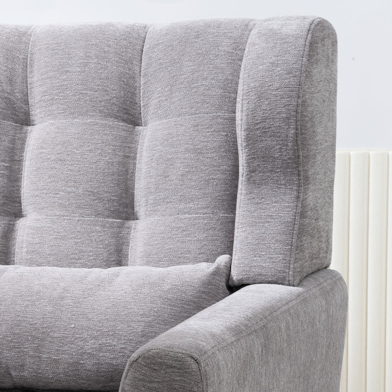 Fauteuil ergonomique en chenille grise, pieds en bois massif, pour la chambre à coucher et le salon, fauteuil rembourré en chenille rembourré d'aspect moderne, gris, confort, espace pour les jambes et utilisation