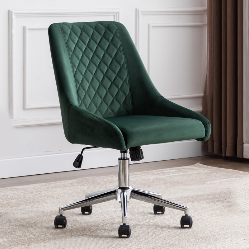 Velvet Task Chair, Dark Green, Chrome