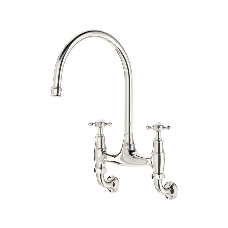 Georgian Era Bridge Kitchen Faucet with Wall Unions, Bronze