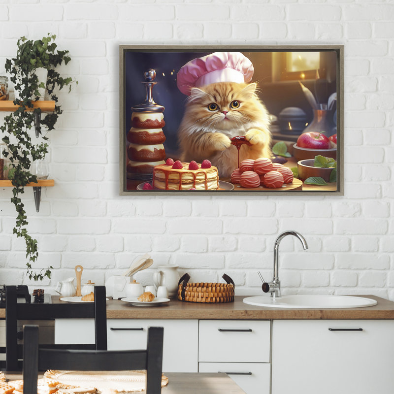 Cadre flottant Fluffy Baker Cat, design par Image World, Cadre flottant orme Montalcino, H 21 po x l 31 po