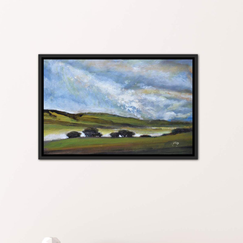 « light on green hills » par la-touche decker, reproduction d’art, H 18 po x l 26 po x P 1,5 po, Toile avec cadre noir