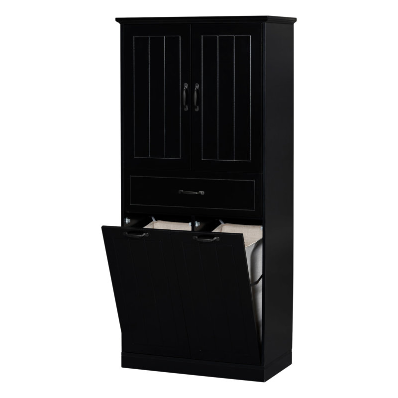 Bathroom Storage Cabinet With Two Laundry Baskets, Black