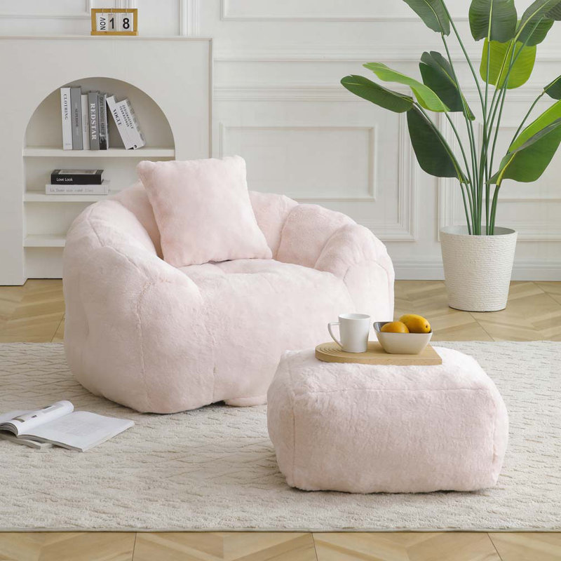 Fauteuil à billes en fausse fourrure, Fausse fourrure rose
