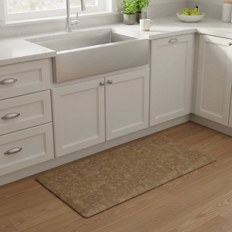 Water Resistant Anti-Fatigue Non-Skid Kitchen Mat, Rectangle 1'8" x 3'3", Taupe
