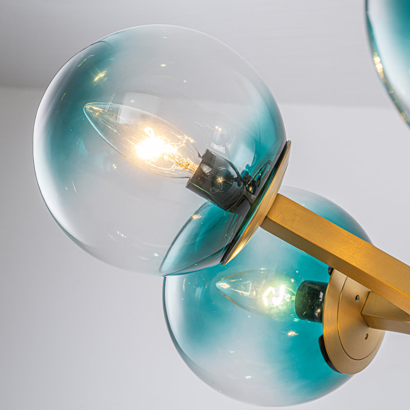Lustre spoutnik linéaire à 18 lumières Kaynen, Bleu dégradé