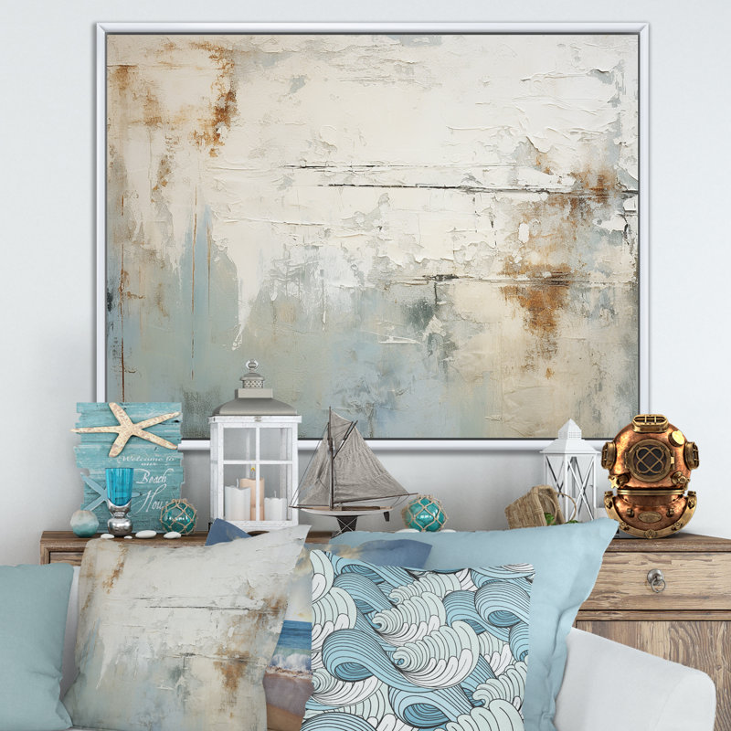 Décoration murale minimalisme minimalisme beige et gris sur fond de poitrine de Poitras, Cadre flottant blanc