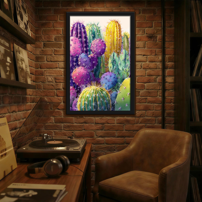 Plantes et fleurs, cactus colorés, impression, H 24 po x l 16 po