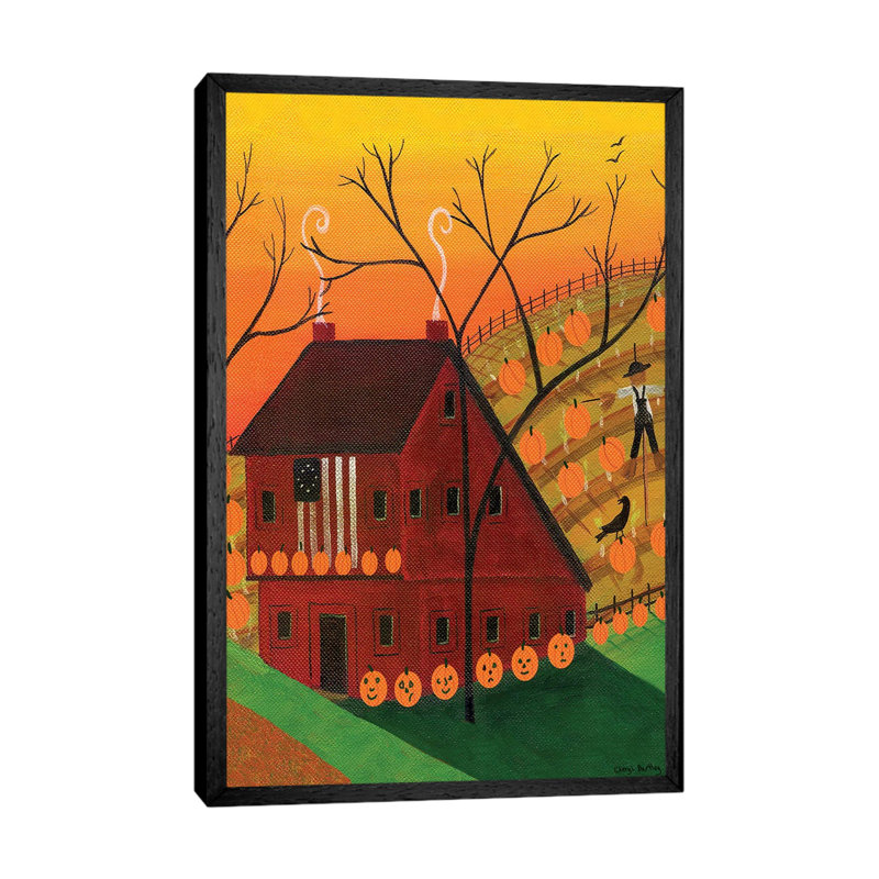 Sunset Pumpkin Saltbox 1 Piece Wall Art on Canvas, 66.04 cm H x 45.72 cm W, Black Framed