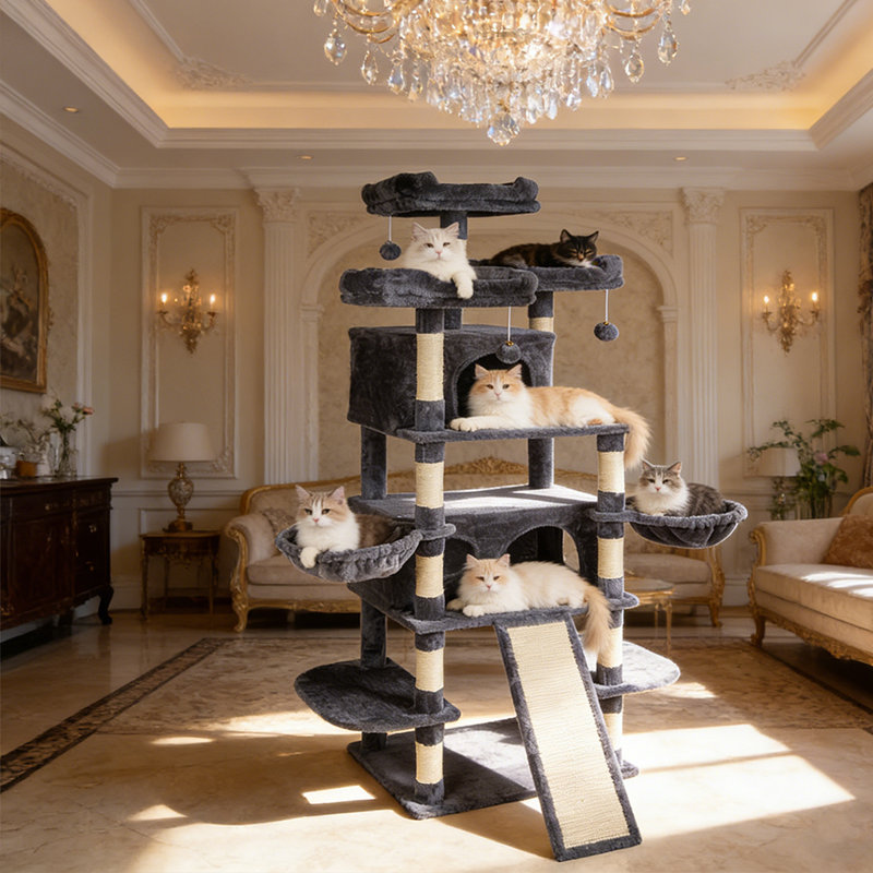 Grande tour à chat 10 couches pour chats d'intérieur, tour à chat 69 pouces pour plusieurs chats adultes, arbre à chat avec poteau à griffes et rampes d'escalade, 2 hamac, 3 perchoirs, 2 condos