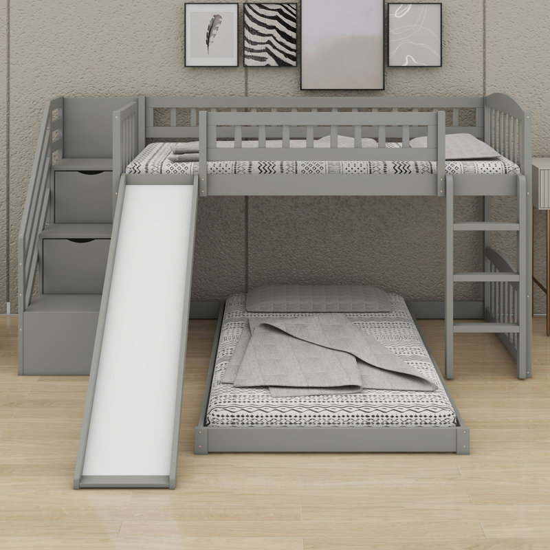 Lit superposé avec glissade et escalier de rangement : construction robuste et ambiance garantie pour des soirées pyjama réussies !