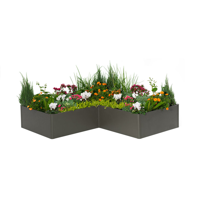 Boîte à fleurs en métal pour l'extérieur en forme de L, H 17 po x l 83 po x P 83 po, Gris anthracite urbain