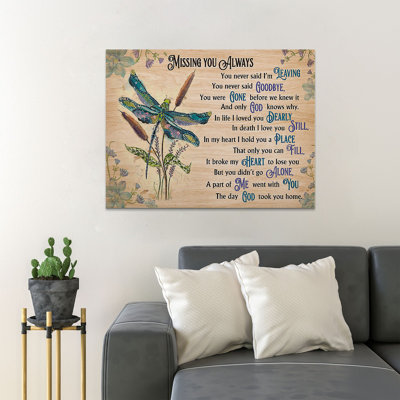 Dragonfly And Plants - Missing You Always - 1 Piece Rectangle Graphic Art Print On Wrapped Canvas