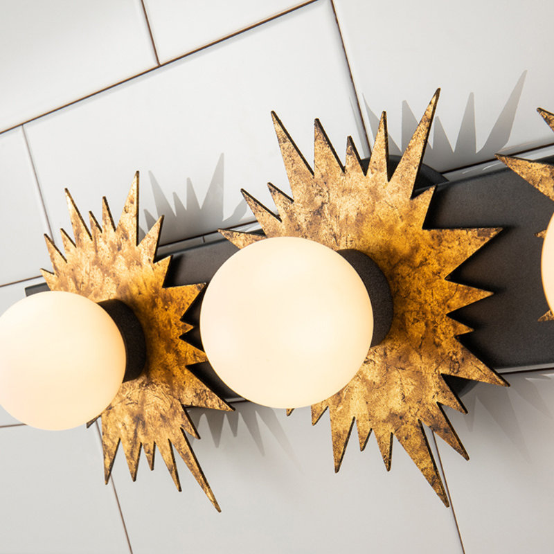 Soleil 3 Light Bath Bar Vanity In Gold And Zinc, Matte Black/Gold