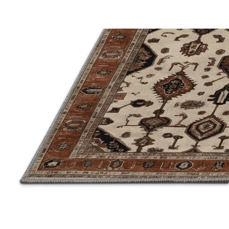 Tapis persan gris lavable à la machine, Rond 5 pi