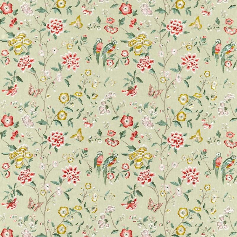 Chinoiserie Hall Fabric, Bamboo/Rose