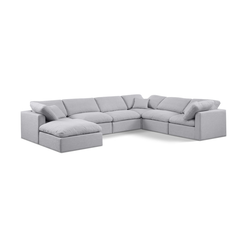 Hinami Upholstered U-Shaped Sectional Reversible, Grey Linen Textured Fabric