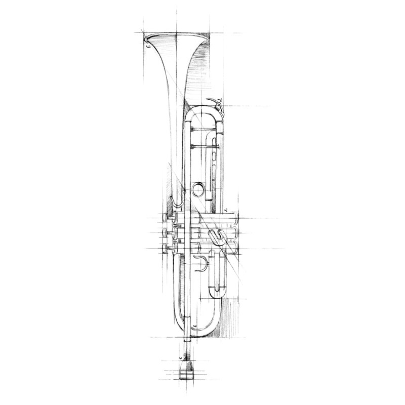 UA CH Trumpet Sketch by Ethan Harper - Art Prints on Canvas, 46cm H x 30cm W x 3.8cm D