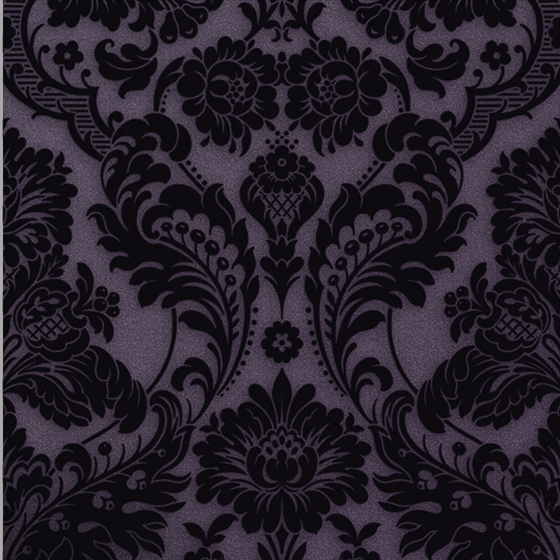 Damask Metallic Wallpaper Double Roll, Purple/Black