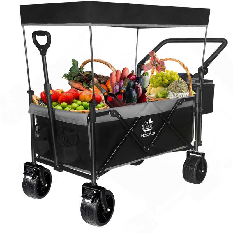 Chariot pliable avec chariot de 140 L pliable avec auvent amovible, chariot pliant avec roues pour tout terrain avec frein, chariot pliable avec sac isotherme, pour le camping