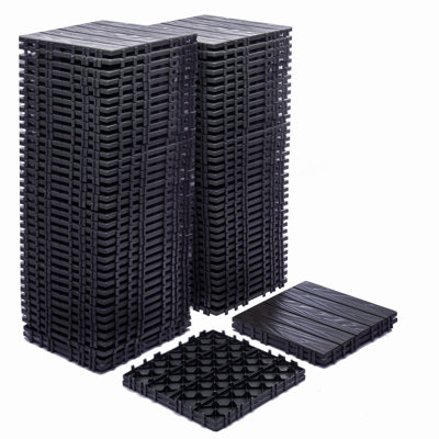 Paquet de 68 tuiles de terrasse à emboîtement en plastique de 11,42 po x 11,42 po - 61,60 pi.