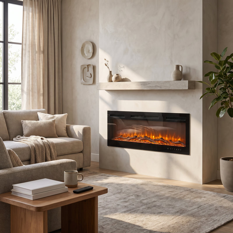 Living and Home Black Electric Fireplace Insert with 5120 BTU, 35cm H x 152.4cm W x 14cm D