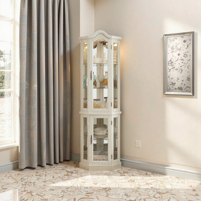 Corner Curio Cabinet With Light & Adjustable Tempered Glass Shelves 28 H Display Cabinet