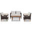 Mobilier de jardin 4 pièces, ensemble de sièges de patio, ensemble de canapé d'extérieur en rotin PE, table et pieds en bois, brun et beige